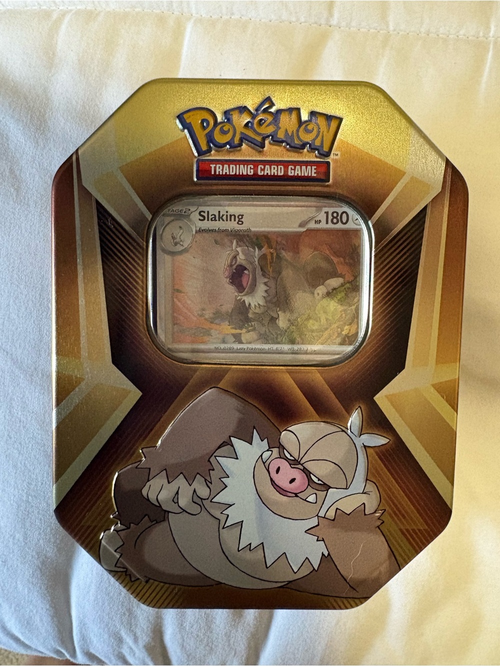 Pokémon Trading Card Game Tin - Slaking Artwork (Gold/Brown) 3 cards only!